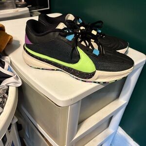 Nike “Greek Freak” 34 BUCKS Black Sneakers with Neon Green Swoosh and  Accents